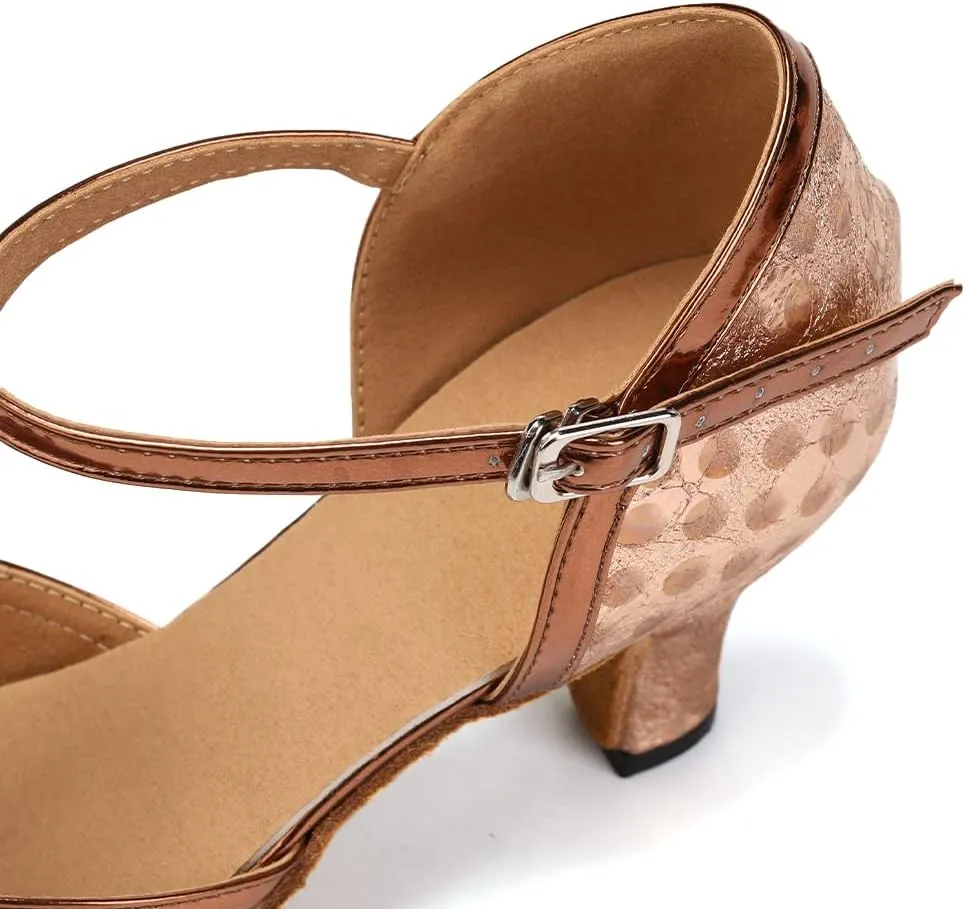 Women PU Ballroom Dancing Shoes Close Toe Latin Salsa Waltz Tango Dance Shoes with T Straps