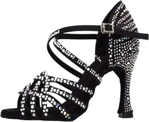 Women Salsa Dance Shoes Latin Ballroom Shoes Latin Dance Shoes Tango Party Shoes 9cm(Black Heel 8.5cm,10)