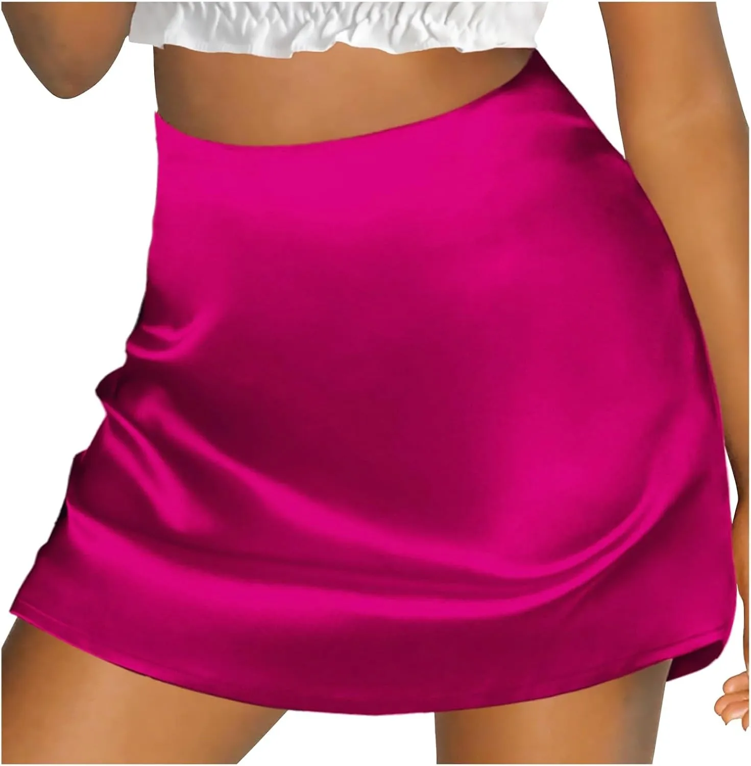 Women Sexy Mini Skirt Casual Slimming A-Line Short Skirts Elegant Basic High Waisted Skirts with Shorts Underneath