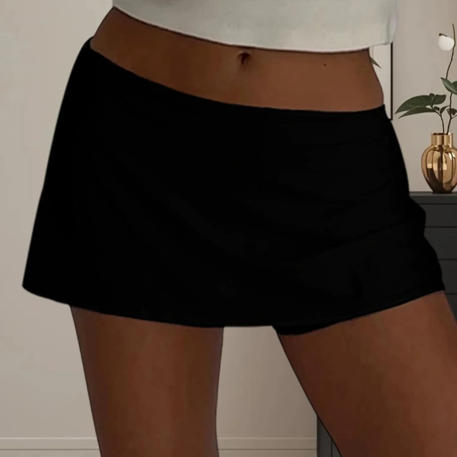 Women Solid Color Micro Skort Low Waist Pencil Short Skirts Y2k Bodycon Mini Skirt with Shorts