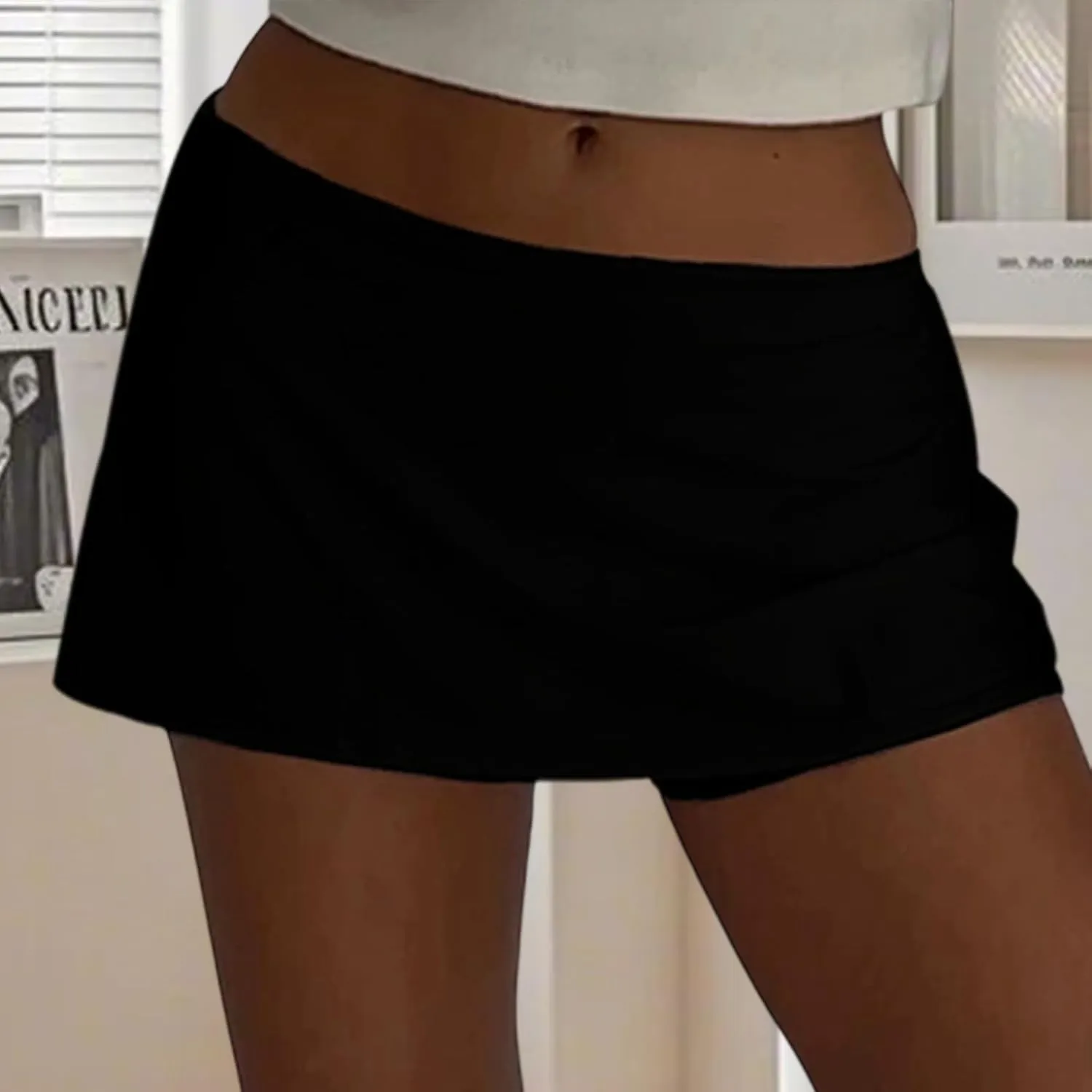 Women Solid Color Micro Skort Low Waist Pencil Short Skirts Y2k Bodycon Mini Skirt with Shorts