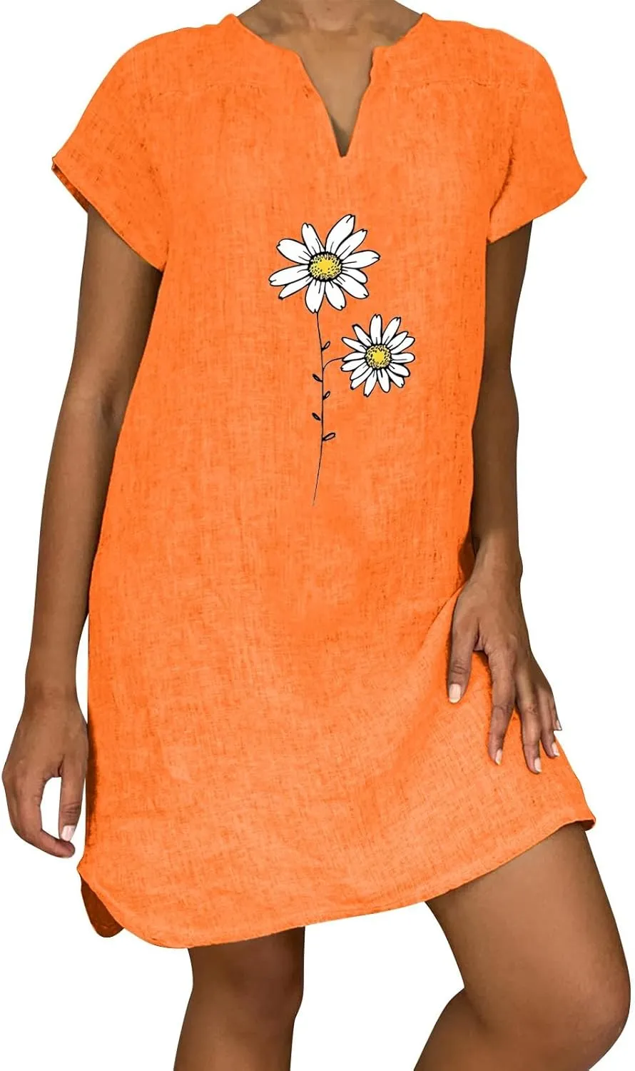 Women Summer Shirt Dress Short Sleeve Floral Printed Mini Dresses Casual Loose Cotton Linen Beach Vacation Sundress