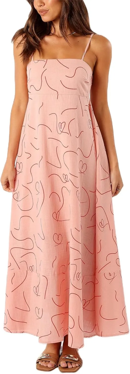 Women Summer Y2k Boho Maxi Dress Graffiti Spaghetti Strap Long Dress Causal Backless Flowy Beach Sundress