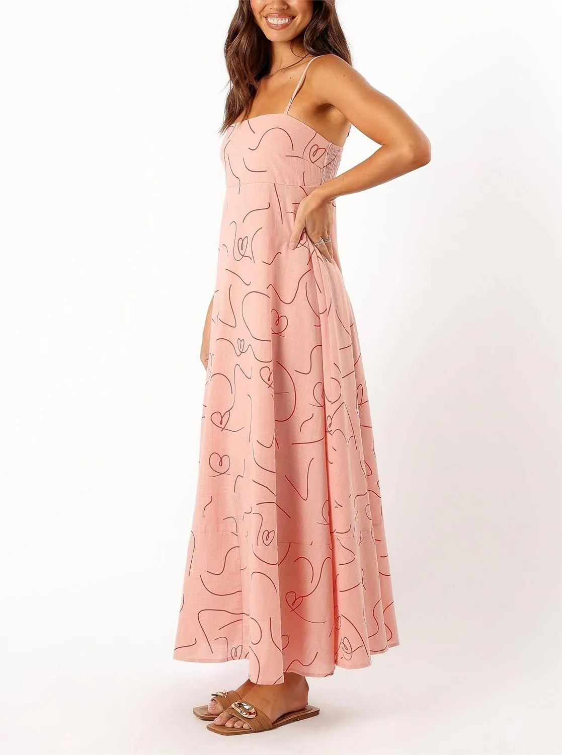 Women Summer Y2k Boho Maxi Dress Graffiti Spaghetti Strap Long Dress Causal Backless Flowy Beach Sundress