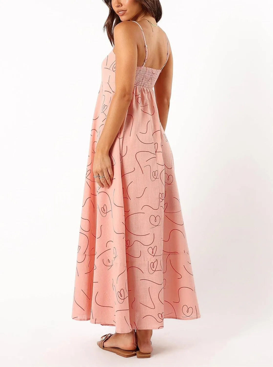 Women Summer Y2k Boho Maxi Dress Graffiti Spaghetti Strap Long Dress Causal Backless Flowy Beach Sundress