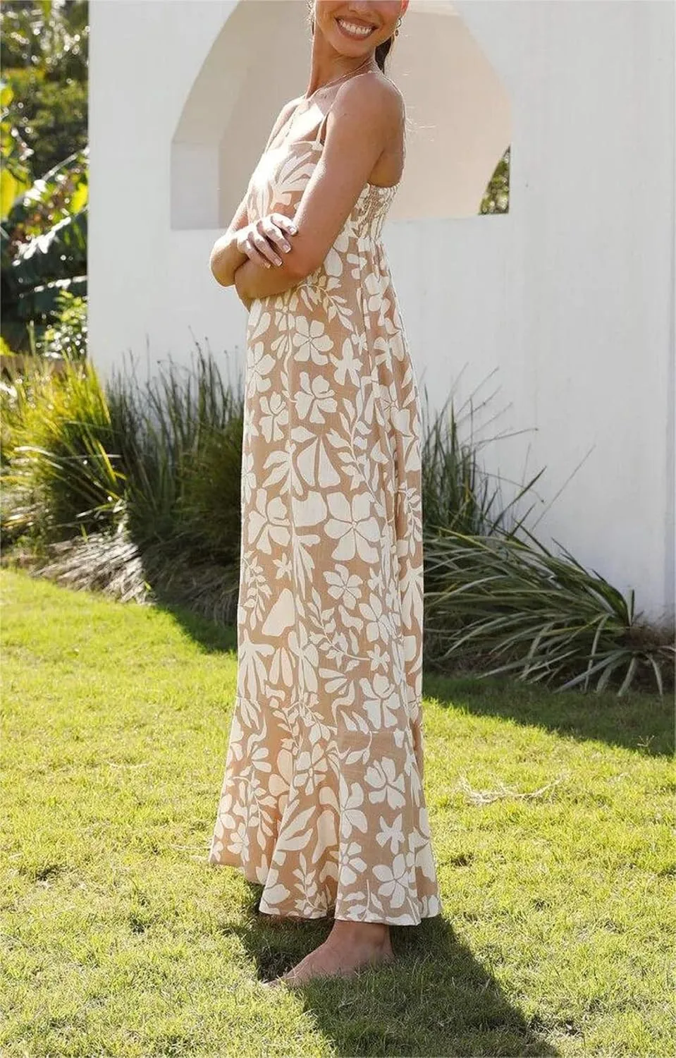 Women Summer Y2k Boho Maxi Dress Graffiti Spaghetti Strap Long Dress Causal Backless Flowy Beach Sundress