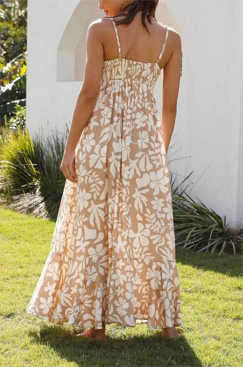 Women Summer Y2k Boho Maxi Dress Graffiti Spaghetti Strap Long Dress Causal Backless Flowy Beach Sundress