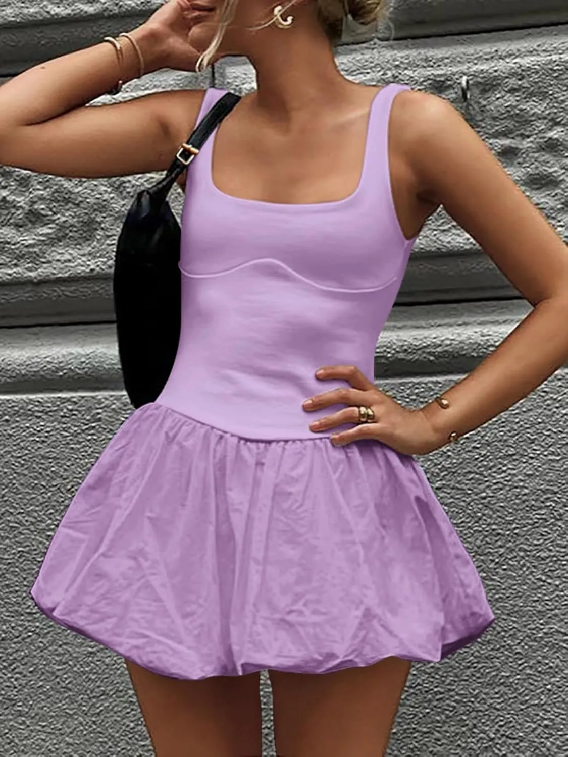 Women Y2k Bubble Tank Mini Dress Sleeveless Backless Ruffle Puffball Short Dress Summer Puffy Dress for Party Club