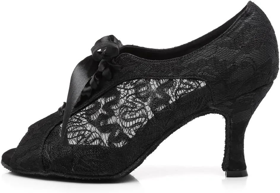 Women's Ballroom Dance Shoes Low Heel Lace Up Open Toe Salsa Latin Practice Performance Dance Shoes
