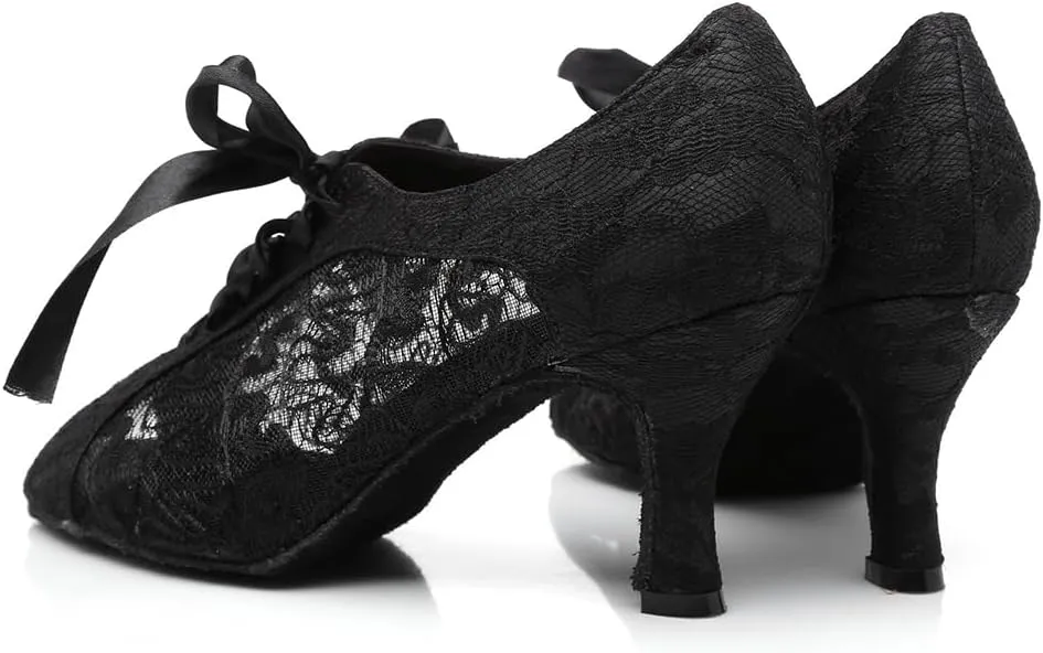 Women's Ballroom Dance Shoes Low Heel Lace Up Open Toe Salsa Latin Practice Performance Dance Shoes