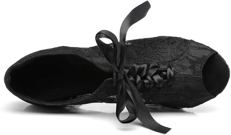 Women's Ballroom Dance Shoes Low Heel Lace Up Open Toe Salsa Latin Practice Performance Dance Shoes