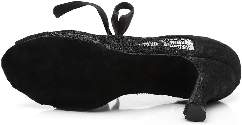 Women's Ballroom Dance Shoes Low Heel Lace Up Open Toe Salsa Latin Practice Performance Dance Shoes