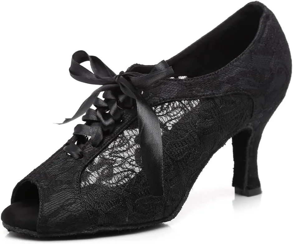 Women's Ballroom Dance Shoes Low Heel Lace Up Open Toe Salsa Latin Practice Performance Dance Shoes