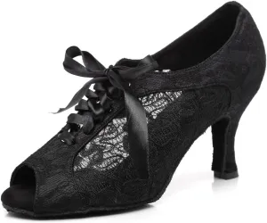 Women's Ballroom Dance Shoes Low Heel Lace Up Open Toe Salsa Latin Practice Performance Dance Shoes