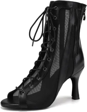 Women's Ballroom Latin Salsa Dance Shoes Lace-up Open-Toe Dancing Shoes,QJW7235