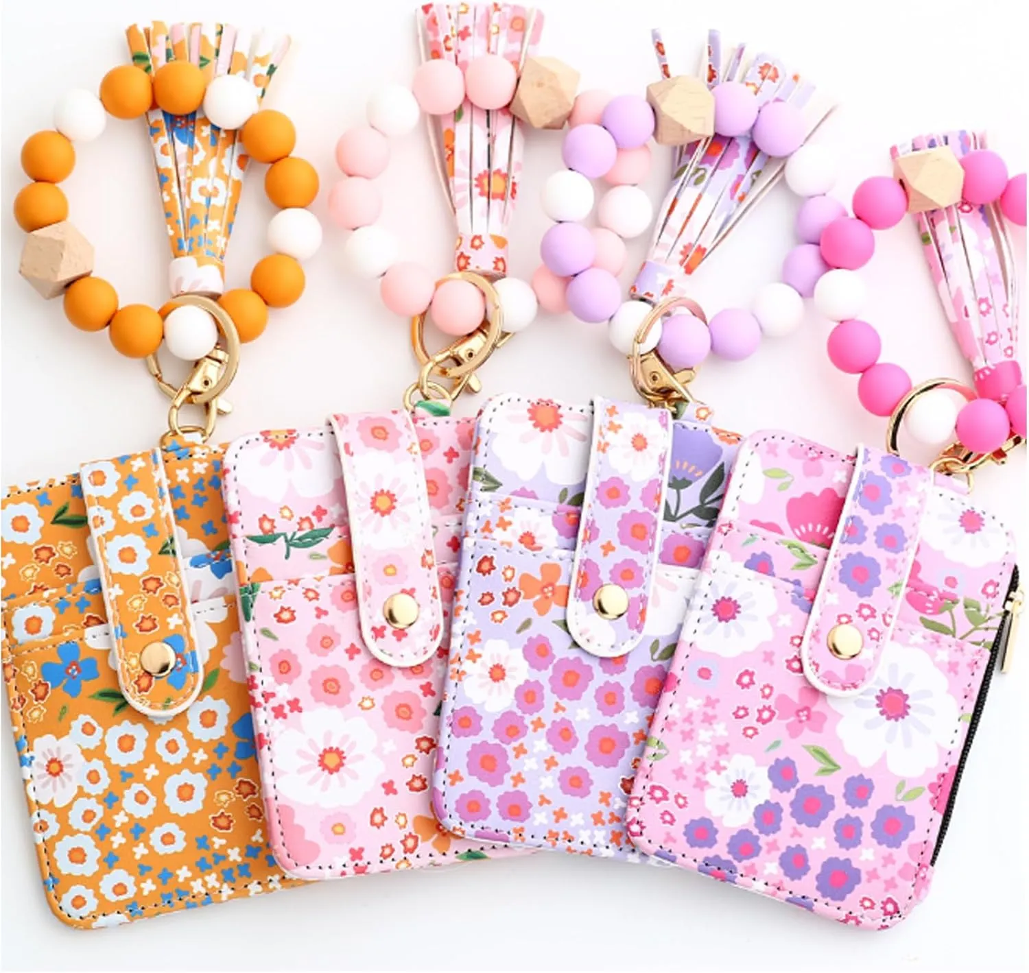 Women's Boho Beaded Wallet, Boho Style Beaded and Tassel Wristlet Keychain for Women, For Women Card Case Keychain with Wallet (1)