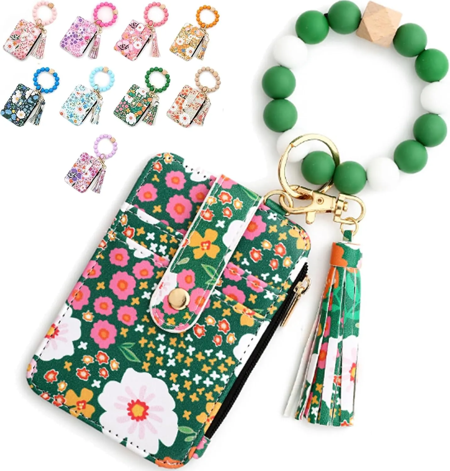 Women's Boho Beaded Wallet, Boho Style Beaded and Tassel Wristlet Keychain for Women, For Women Card Case Keychain with Wallet (1)