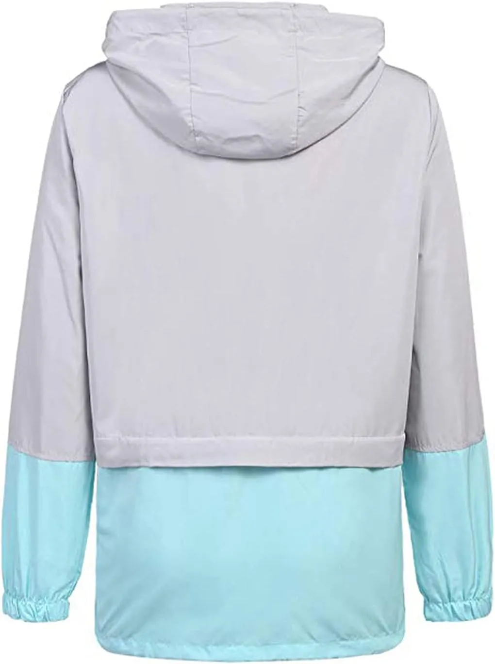 Women's Casual Waterproof Trench Coat Zip Up Lightweight Outwear Rain Jacket Solid Colorsplicing Drawstring Hooded
