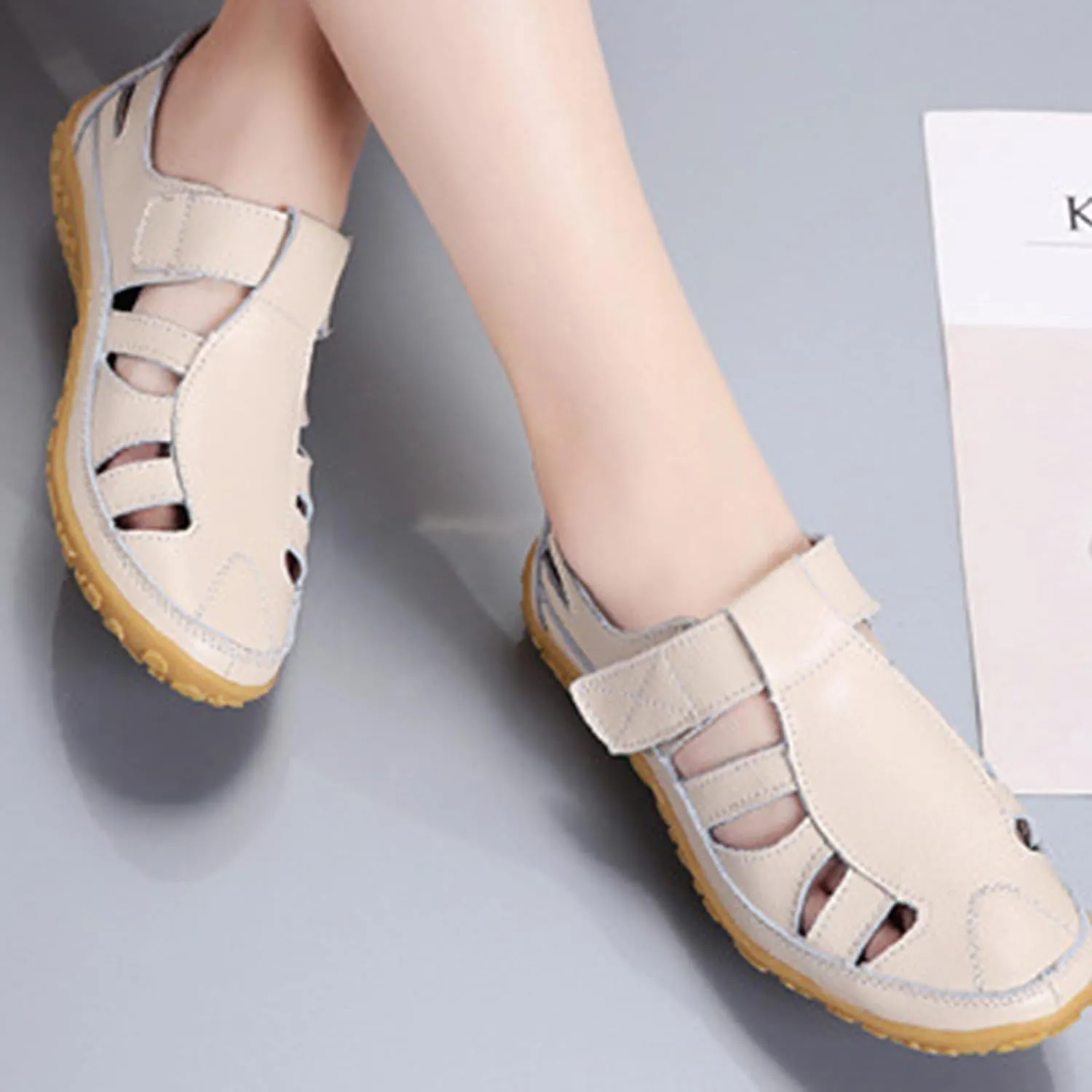 Women's Cutout Hook Sandals Non Slip Closed Toe Sandals Daily Breathable Walking Casual Shoes Summer Arch Support Walking Shoes Ankle Strap Beach Sandal Fashionable Versatile Casual Shoe