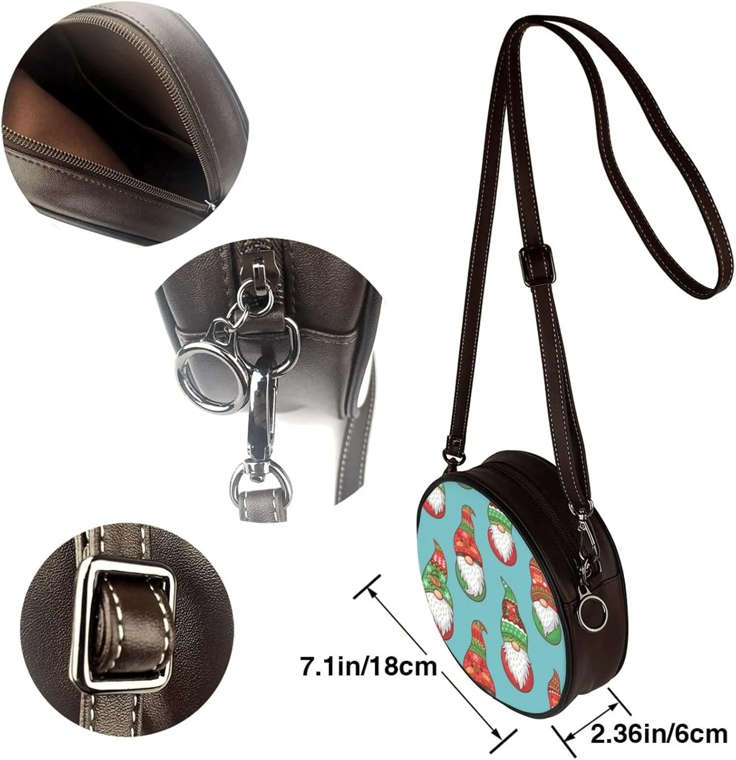 Women's Faux Leather Large Round Crossbody Purse Handbag Shoulder Bag for Travel