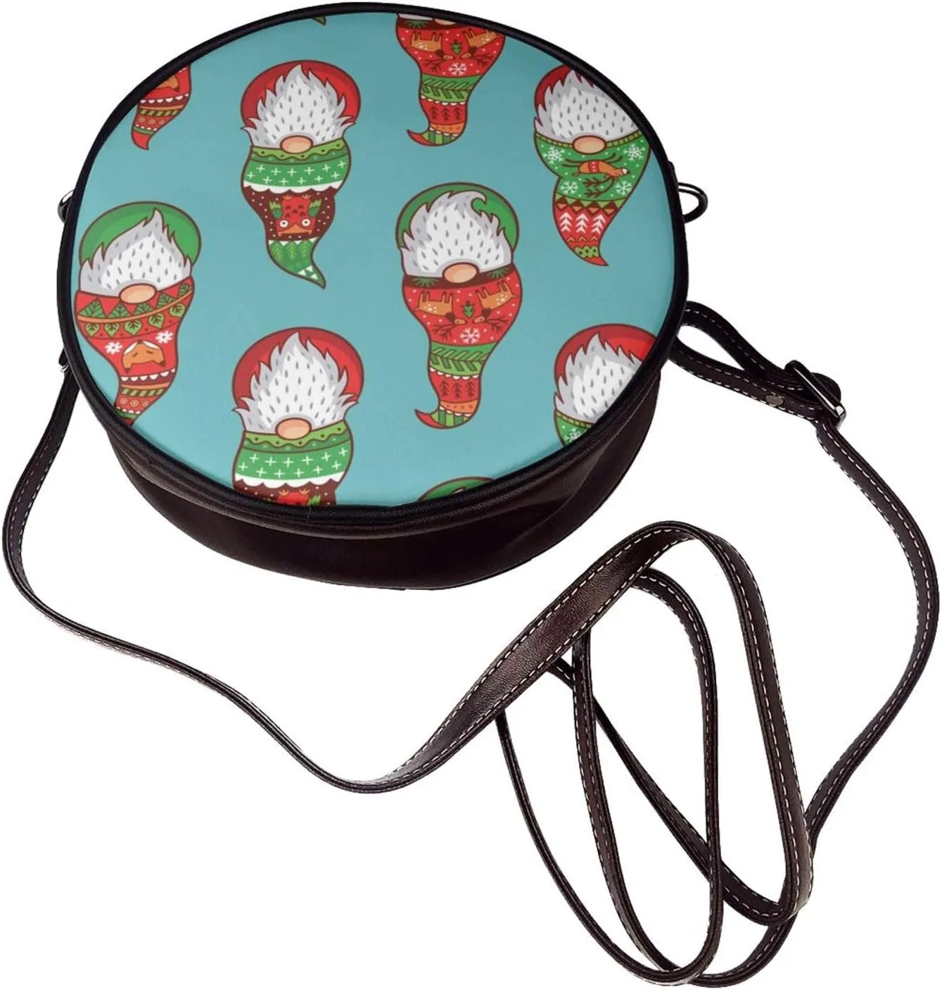 Women's Faux Leather Large Round Crossbody Purse Handbag Shoulder Bag for Travel