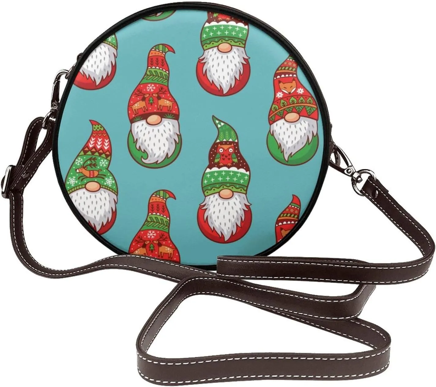 Women's Faux Leather Large Round Crossbody Purse Handbag Shoulder Bag for Travel