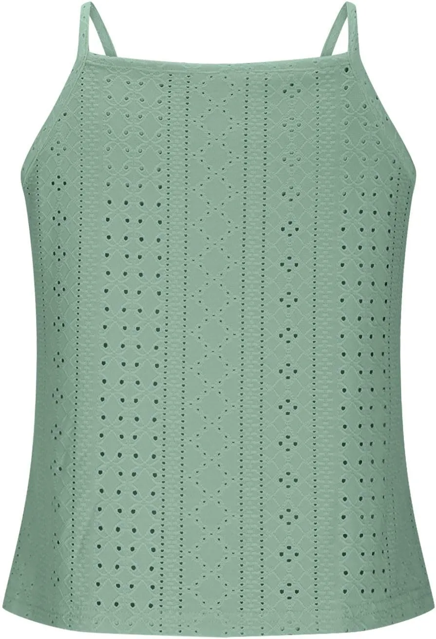 Womens Lace Eyelet Crop Tank Top Halter High Neck Sleeveless Casual Dressy Going Out Summer Tops Tees