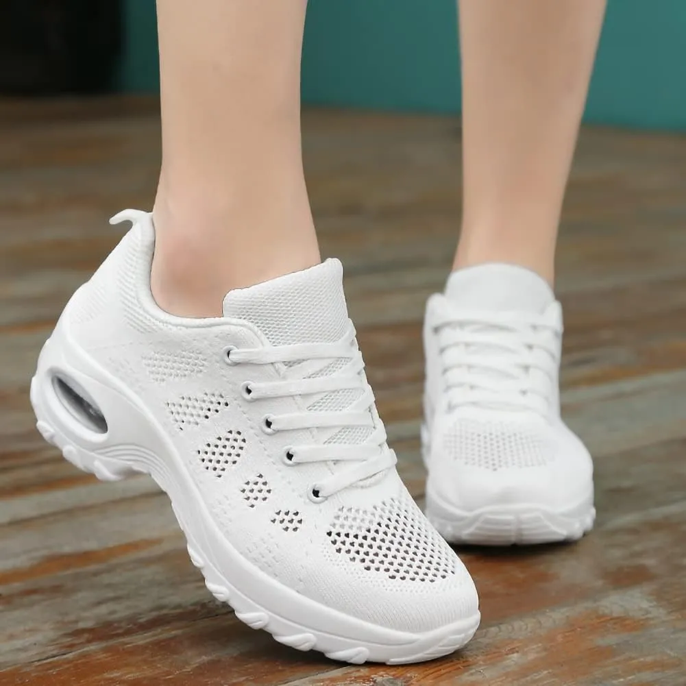 Women's Lace-up Dance Sneakers Air Cushion Hip Hop Athletic Line Dance Shoes Low Heel,Model 1918