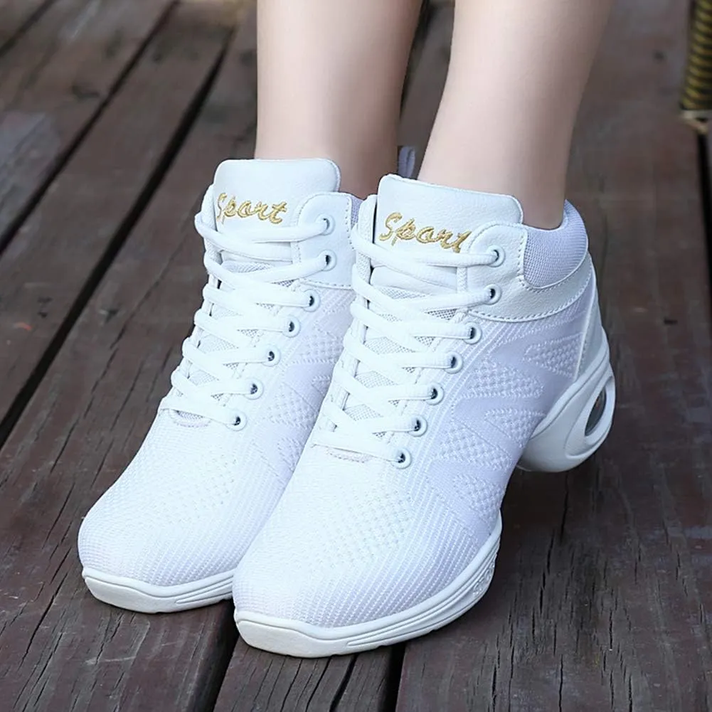 Women's Lace-up Dance Sneakers Air Cushion Hip Hop Athletic Line Dance Shoes Low Heel,Model 1918