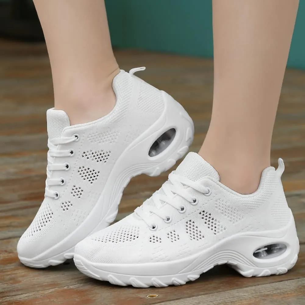 Women's Lace-up Dance Sneakers Air Cushion Hip Hop Athletic Line Dance Shoes Low Heel,Model 1918