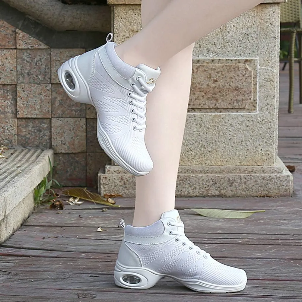 Women's Lace-up Dance Sneakers Air Cushion Hip Hop Athletic Line Dance Shoes Low Heel,Model 1918