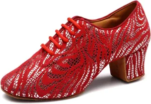 Women's Latin Dance Shoes Lace-up Salsa Ballroom Professional Teaching Practice Low Heel Dance Shoes
