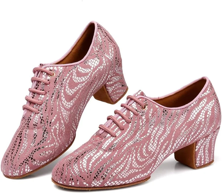 Women's Latin Dance Shoes Lace-up Salsa Ballroom Professional Teaching Practice Low Heel Dance Shoes