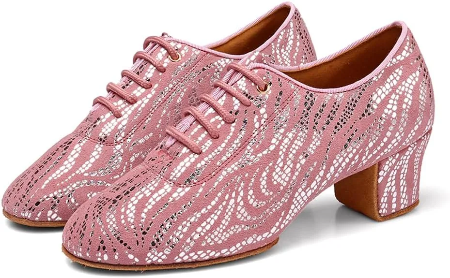 Women's Latin Dance Shoes Lace-up Salsa Ballroom Professional Teaching Practice Low Heel Dance Shoes