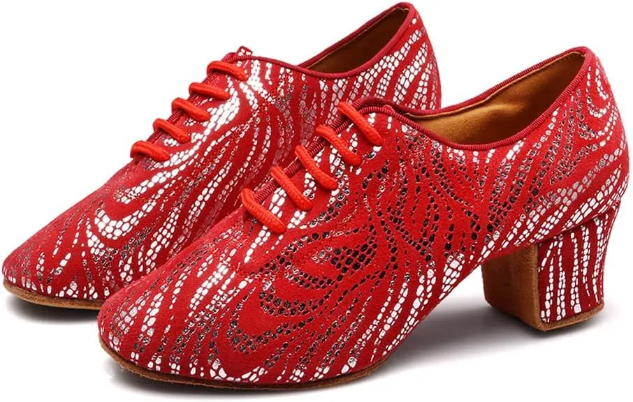 Women's Latin Dance Shoes Lace-up Salsa Ballroom Professional Teaching Practice Low Heel Dance Shoes