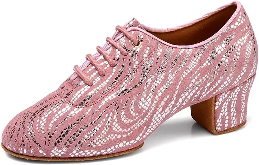 Women's Latin Dance Shoes Lace-up Salsa Ballroom Professional Teaching Practice Low Heel Dance Shoes