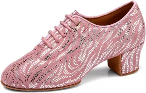 Women's Latin Dance Shoes Lace-up Salsa Ballroom Professional Teaching Practice Low Heel Dance Shoes