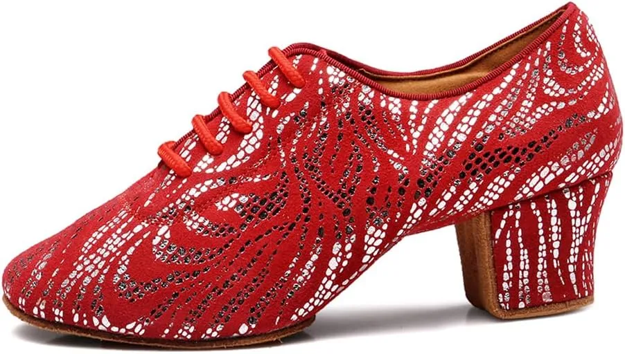 Women's Latin Dance Shoes Lace-up Salsa Ballroom Professional Teaching Practice Low Heel Dance Shoes