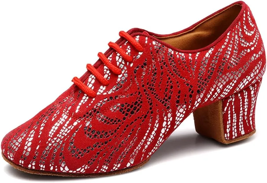 Women's Latin Dance Shoes Lace-up Salsa Ballroom Professional Teaching Practice Low Heel Dance Shoes