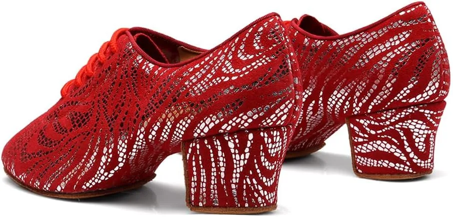 Women's Latin Dance Shoes Lace-up Salsa Ballroom Professional Teaching Practice Low Heel Dance Shoes