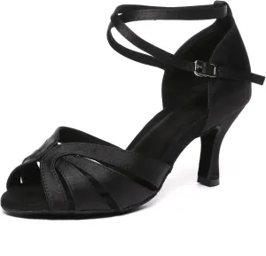 Women's Latin Dance Shoes Open Toe Satin Ballroom Salsa Tango Performance Dancing Practice Shoes