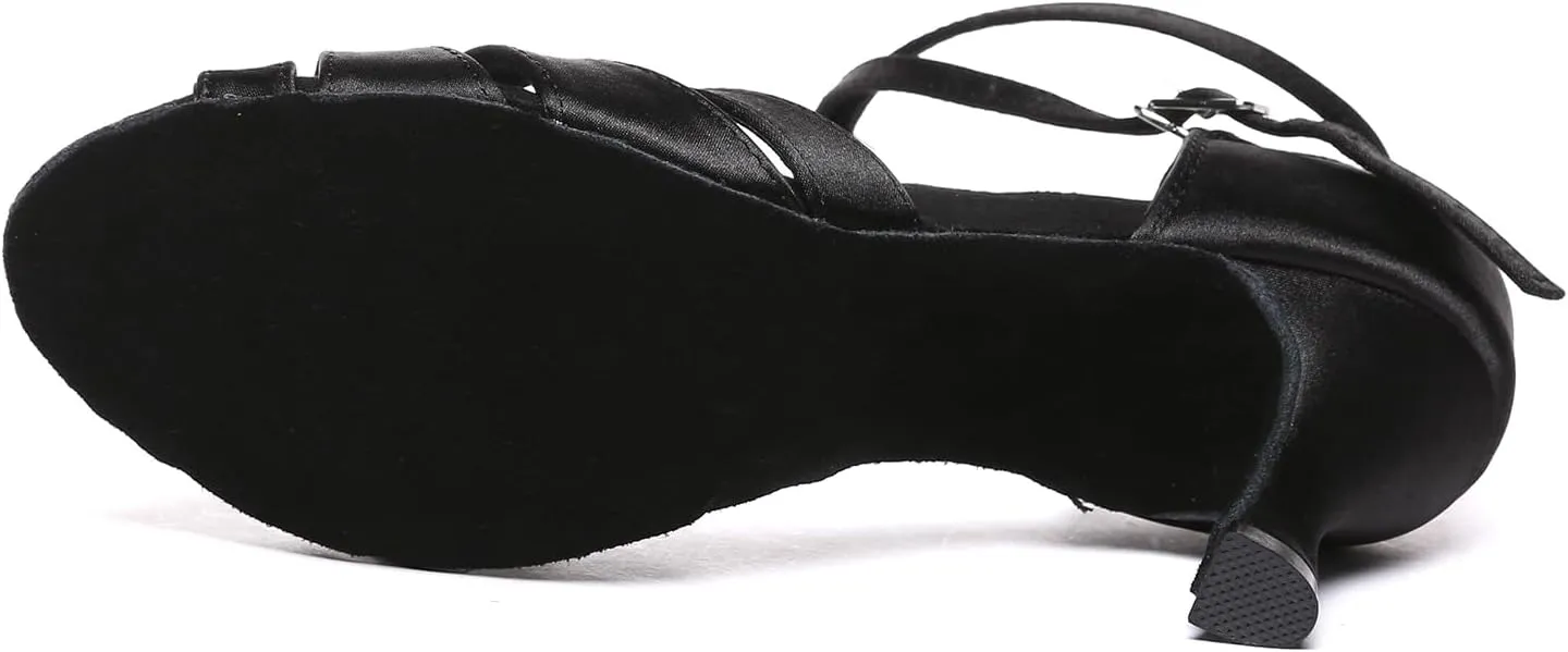 Women's Latin Dance Shoes Open Toe Satin Ballroom Salsa Tango Performance Dancing Practice Shoes