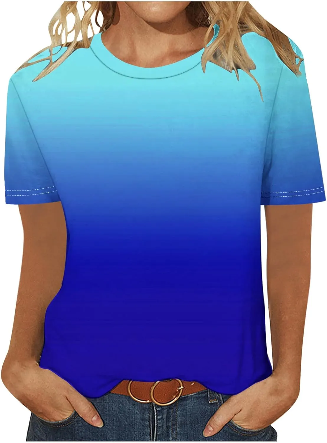 Womens Ombre Color Summer Tops Short Sleeve Tee Shirts Dressy Causal Cute Tshirts Trendy Vacation Clothes