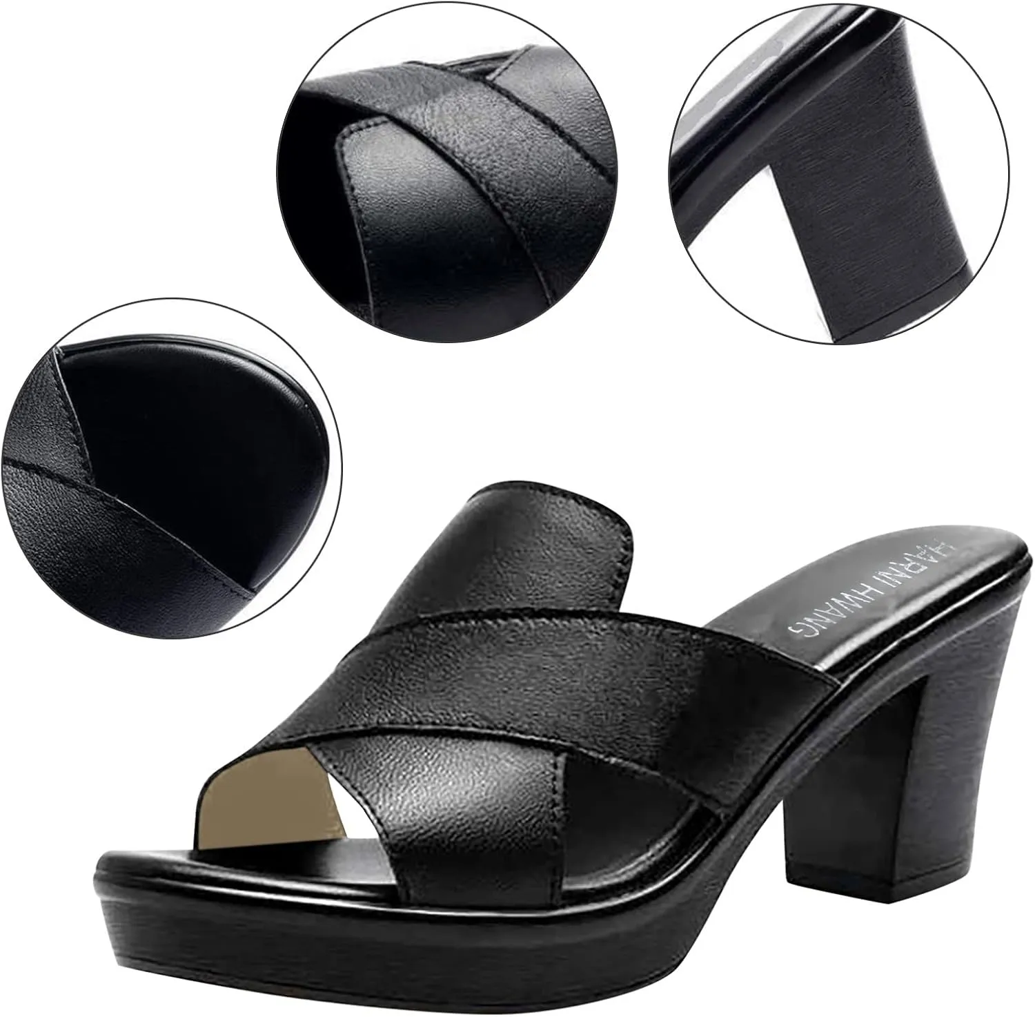 Women's Platform Sandals Open Toe Slip On High Chunky Heels Sandals Slingback Fish Mouth Mules Leather Cross Strap Dress Shoes
