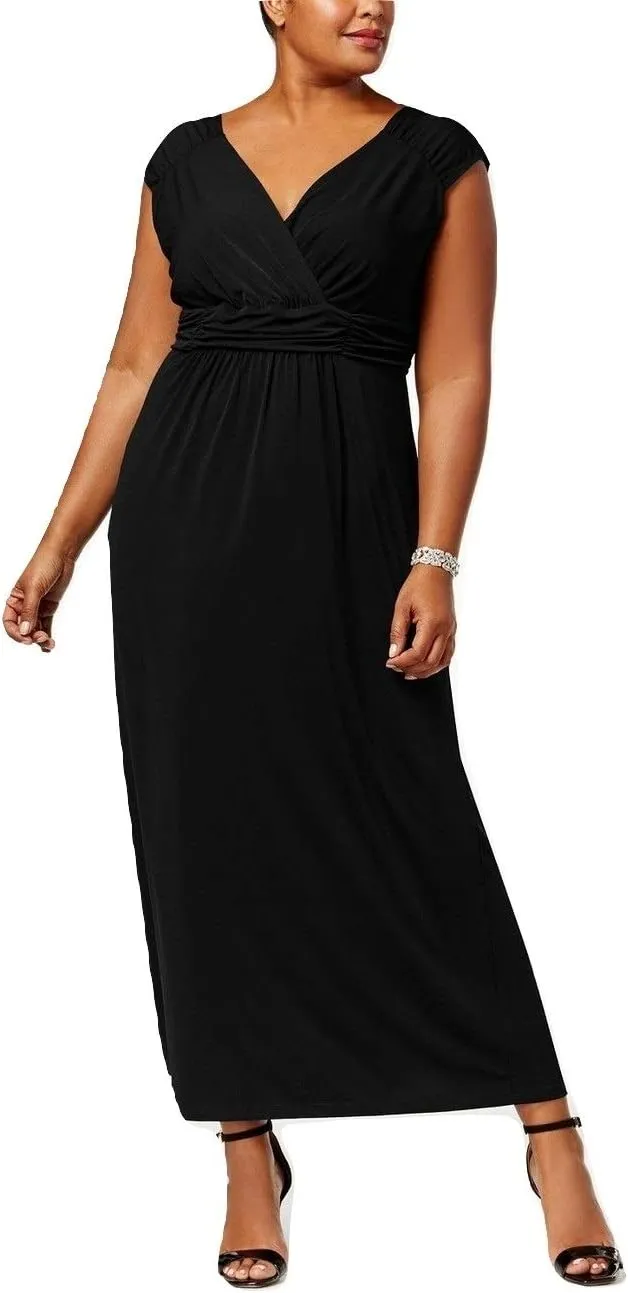 Womens Plus Sleeveless Empire Maxi Dress Black 2X