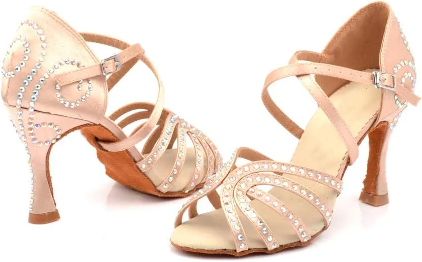 Women's Rhinestone Ballroom Dance Shoes Latin Salsa Performance Wedding Dance Shoes for 1920s