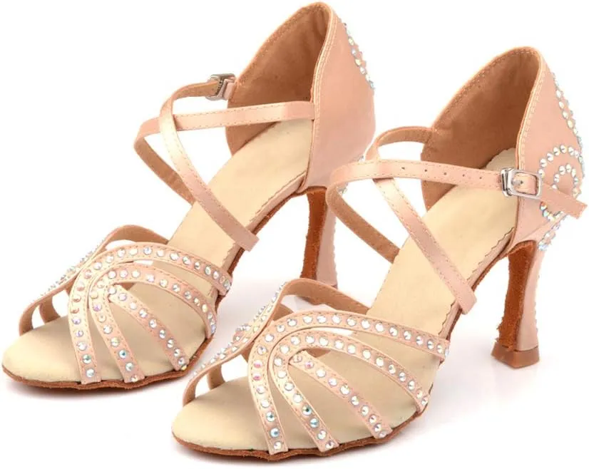 Women's Rhinestone Ballroom Dance Shoes Latin Salsa Performance Wedding Dance Shoes for 1920s