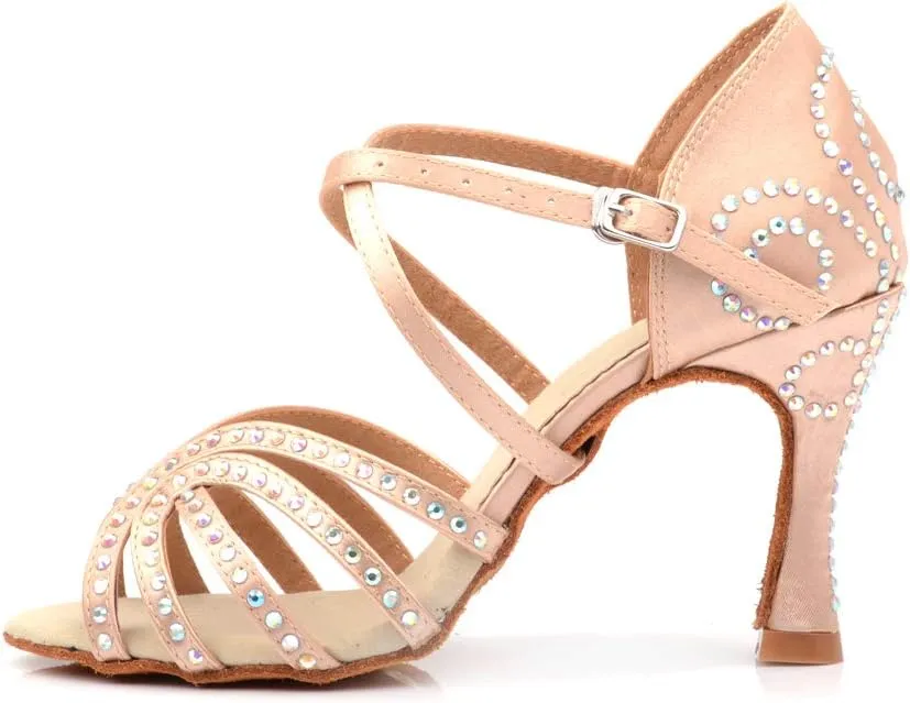 Women's Rhinestone Ballroom Dance Shoes Latin Salsa Performance Wedding Dance Shoes for 1920s