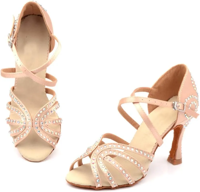 Women's Rhinestone Ballroom Dance Shoes Latin Salsa Performance Wedding Dance Shoes for 1920s