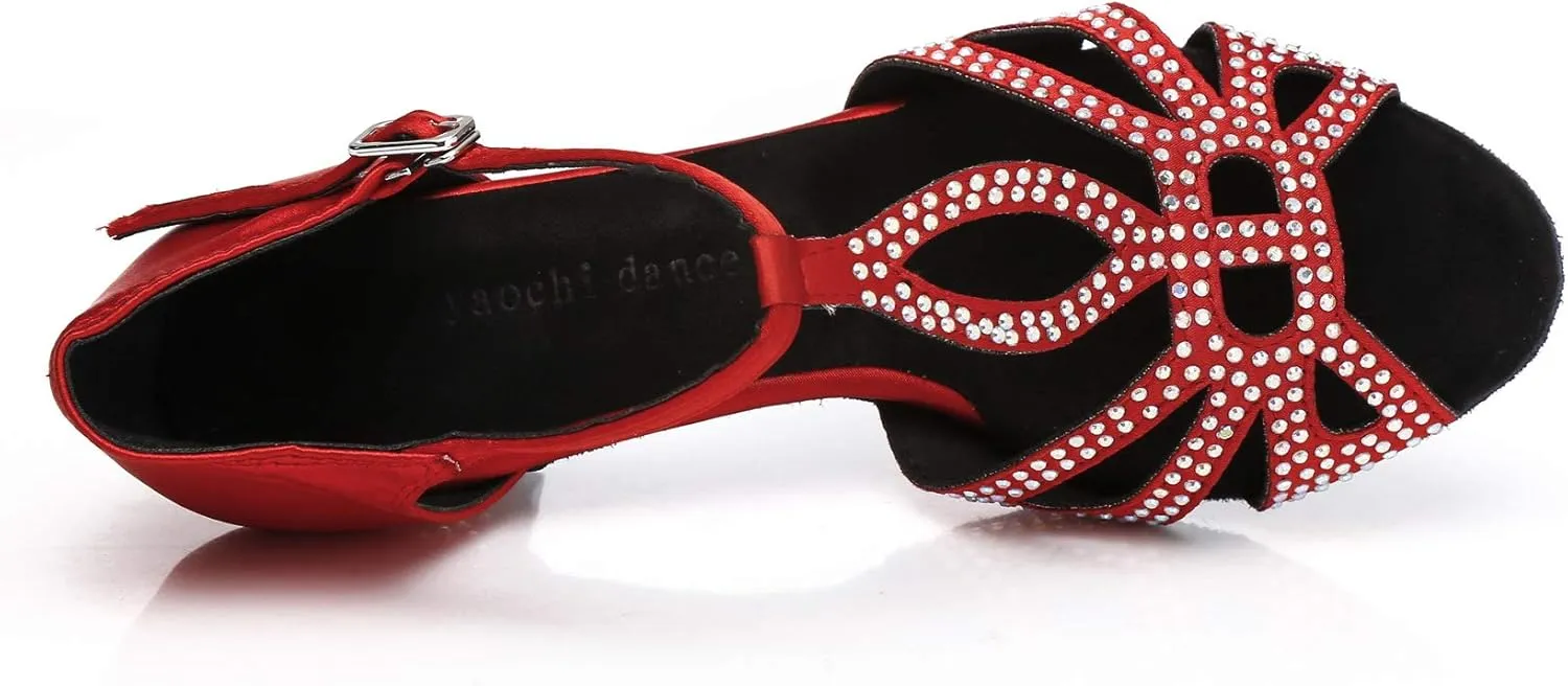 Women's Rhinestone Ballroom Dance Shoes Latin Salsa Performance Wedding Party 1920s Dance Shoes